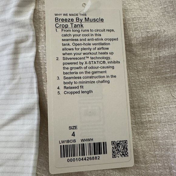 Lululemon Breeze By Muscle Tank size 4 white NWT - Picture 5 of 5